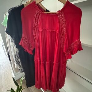 Red Crochet Trim Dress